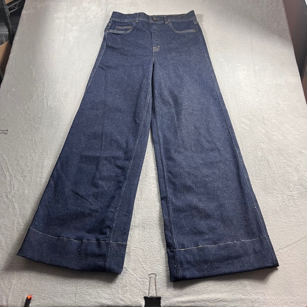 Spanx Wide Leg Jeans Raw Indigo High Rise Flare L 20547T